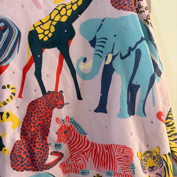 QUEEN OF SPARKLES Multicolor Animal Jungle Print Sweatshirt Gemstones Sparkly L - Picture 10 of 15